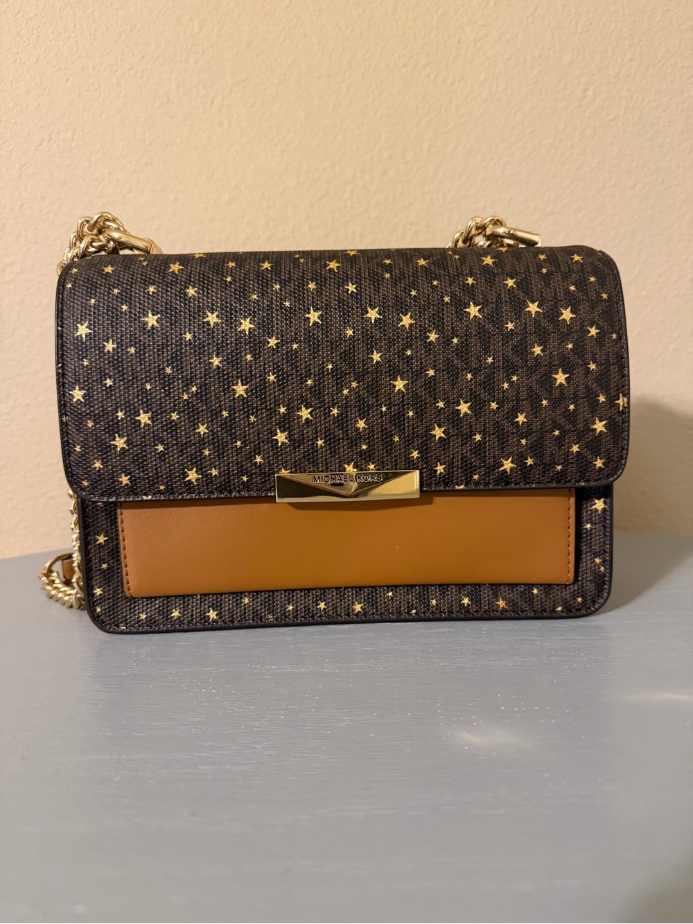 Michael Kors Star-Print Crossbody in Brown and Gold-Tone